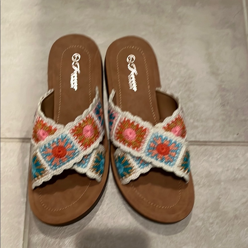NWOT boutique Colorful Embroidered Women's Sandals